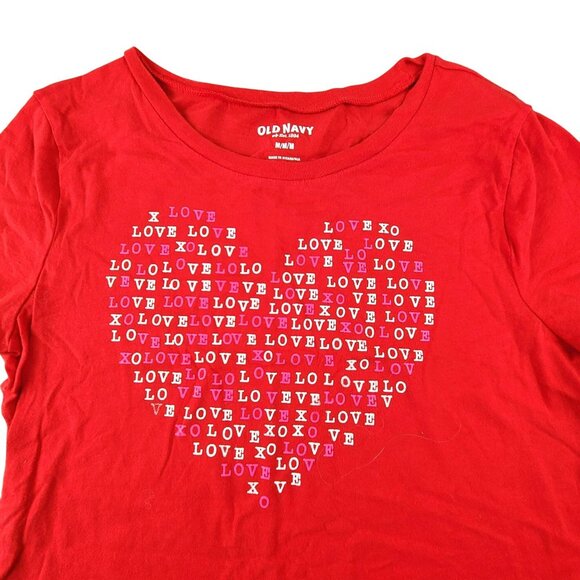 Old Navy Red Love Heart Graphic Tee M Short Sleeve Shirt Womens JH1796 - Picture 2 of 6